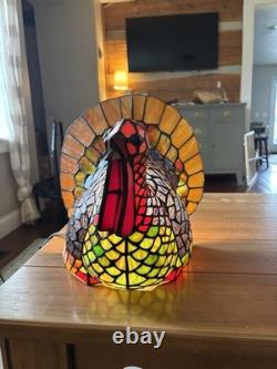 Vintage Cracker Barrel Tiffany Style Stained Glass Turkey Lamp Thanksgiving