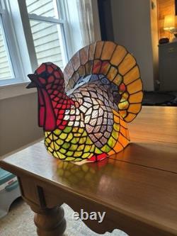 Vintage Cracker Barrel Tiffany Style Stained Glass Turkey Lamp Thanksgiving