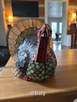 Vintage Cracker Barrel Tiffany Style Stained Glass Turkey Lamp Thanksgiving