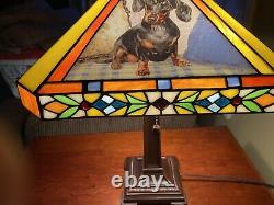 Vintage Dachshund Tiffany Style stained glass lamp. Beautiful