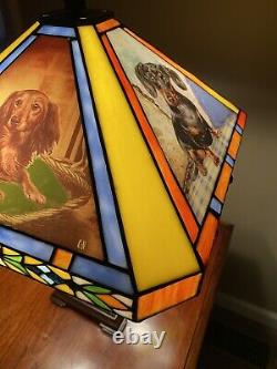 Vintage Dachshund Tiffany Style stained glass lamp. Beautiful