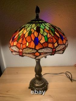 Vintage Dale Tiffany Dragonfly Shade Table Lamp Tested & Working 23Hx14W