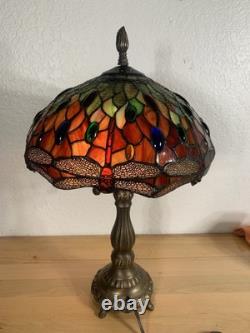 Vintage Dale Tiffany Dragonfly Shade Table Lamp Tested & Working 23Hx14W