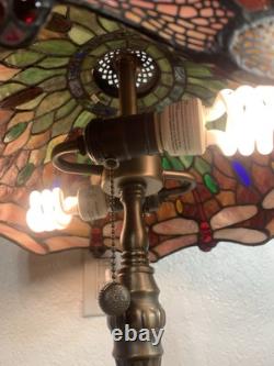 Vintage Dale Tiffany Dragonfly Shade Table Lamp Tested & Working 23Hx14W
