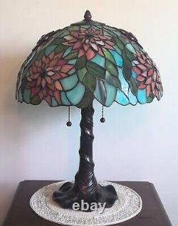 Vintage Dale Tiffany Floral Layered Stained Glass Shade on Quoizel Base Lamp