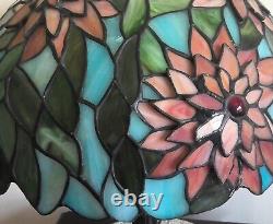 Vintage Dale Tiffany Floral Layered Stained Glass Shade on Quoizel Base Lamp