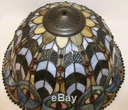 Vintage Dale Tiffany Signed Stained Glass Lamp Shade Peacock Tail 16
