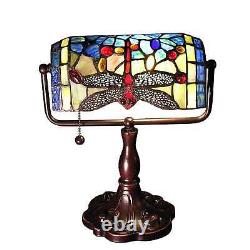 Vintage Dragonfly Tiffany Style Stained Glass Bankers Desk Lamp Table Lamp