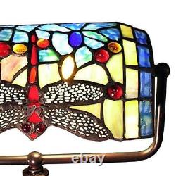 Vintage Dragonfly Tiffany Style Stained Glass Bankers Desk Lamp Table Lamp