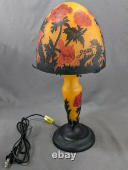 Vintage Emile Galle Two Piece Carved Glass Table Lamp New Wiring Floral Design