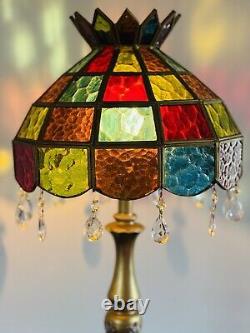 Vintage Excelsior Press Authentic Stained Glass Tiffany Style Table Lamp