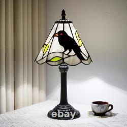Vintage Gothic Black Crow Tiffany Style Stained Glass Table Lamp Decor Light