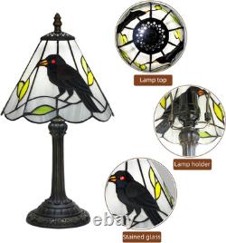 Vintage Gothic Black Crow Tiffany Style Stained Glass Table Lamp Decor Light