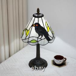 Vintage Gothic Black Crow Tiffany Style Stained Glass Table Lamp Decor Light