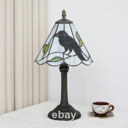 Vintage Gothic Black Crow Tiffany Style Stained Glass Table Lamp Decor Light