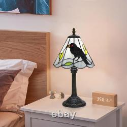 Vintage Gothic Black Crow Tiffany Style Stained Glass Table Lamp Decor Light