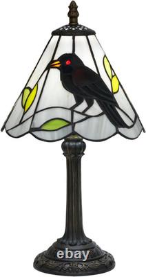 Vintage Gothic Black Crow Tiffany Style Stained Glass Table Lamp Decor Light