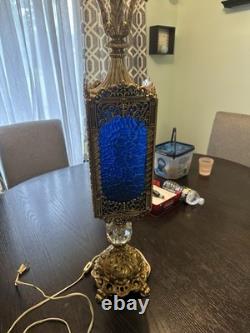 Vintage Gothic Regency Lamp 1970's Standing Lamp With Stain Blue Glass Vintage Gothic Regency Lamp 1970's Standing Lamp With Stain Blue Glass