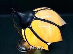 Vintage Hanging Tulip Lamp Pendant Light Stained Caramel Slag Glass