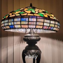 Vintage Heavy Tiffany Style, Stained Glass Table Lamp, Partially Metal
