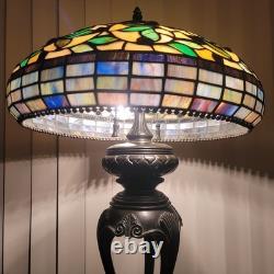 Vintage Heavy Tiffany Style, Stained Glass Table Lamp, Partially Metal