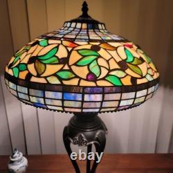Vintage Heavy Tiffany Style, Stained Glass Table Lamp, Partially Metal