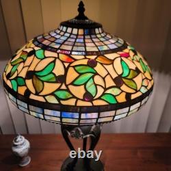 Vintage Heavy Tiffany Style, Stained Glass Table Lamp, Partially Metal
