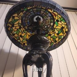 Vintage Heavy Tiffany Style, Stained Glass Table Lamp, Partially Metal