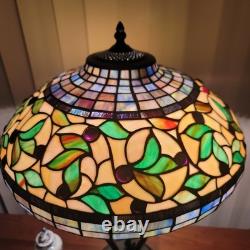 Vintage Heavy Tiffany Style, Stained Glass Table Lamp, Partially Metal