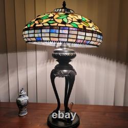 Vintage Heavy Tiffany Style, Stained Glass Table Lamp, Partially Metal