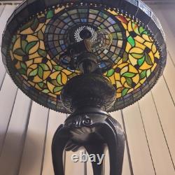 Vintage Heavy Tiffany Style, Stained Glass Table Lamp, Partially Metal