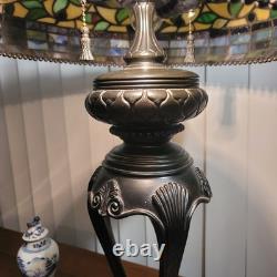 Vintage Heavy Tiffany Style, Stained Glass Table Lamp, Partially Metal
