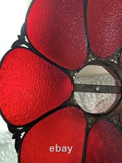 Vintage Hollywood Regency Panel Bent Slag Stained Glass Lamp Shade red tulip