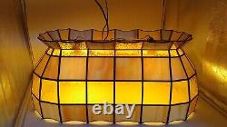 Vintage Honey Stained Glass Pool Table Light 2 Bulb Hanging 28.5x12.5x12.5