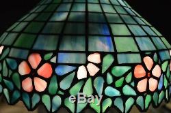 Vintage Large Tiffany Style Art Stained Glass Lamp Flowers Metal Base