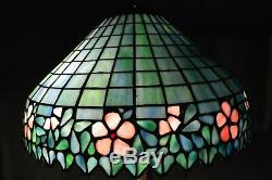 Vintage Large Tiffany Style Art Stained Glass Lamp Flowers Metal Base