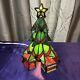 Vintage Leaded Stained Glass Christmas Tree Tiffany Style Illuminated Table Lamp