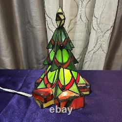 Vintage Leaded Stained Glass Christmas Tree Tiffany Style Illuminated Table Lamp