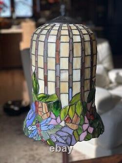Vintage Lotus Tiffany Style Stained Glass Lamp