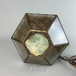 Vintage MCM Tiffany Hanging Swung Pendant Light Terrarium Blue Stained Glass