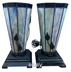 Vintage Marbled Swirl Stained Glass Vines 11 Tiffany Style Table Lamp Set of 2