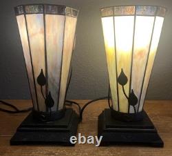 Vintage Marbled Swirl Stained Glass Vines 11 Tiffany Style Table Lamp Set of 2