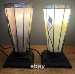 Vintage Marbled Swirl Stained Glass Vines 11 Tiffany Style Table Lamp Set of 2