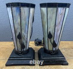Vintage Marbled Swirl Stained Glass Vines 11 Tiffany Style Table Lamp Set of 2