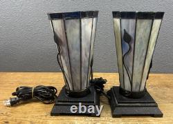 Vintage Marbled Swirl Stained Glass Vines 11 Tiffany Style Table Lamp Set of 2