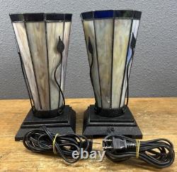 Vintage Marbled Swirl Stained Glass Vines 11 Tiffany Style Table Lamp Set of 2