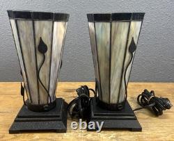 Vintage Marbled Swirl Stained Glass Vines 11 Tiffany Style Table Lamp Set of 2