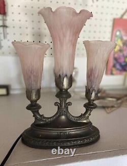 Vintage Meyda Tiffany Lily Pad Base 3 Arm Table Decor Lamp Stained Glass