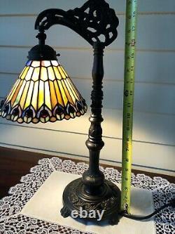 Vintage Meyda Tiffany Stained Glass Desk Lamp Jeweled Peacock, Multicolor