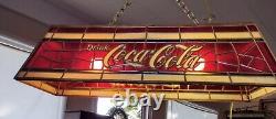 Vintage Mid Century Resin Stained Glass 2 Light Coca Cola Pool Table Bar Lamp